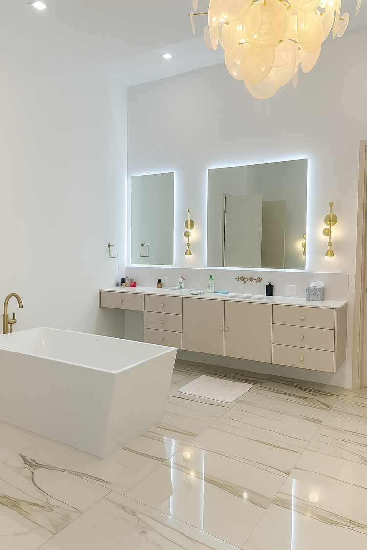 Custom-cut glass mirror installed by RG Glass